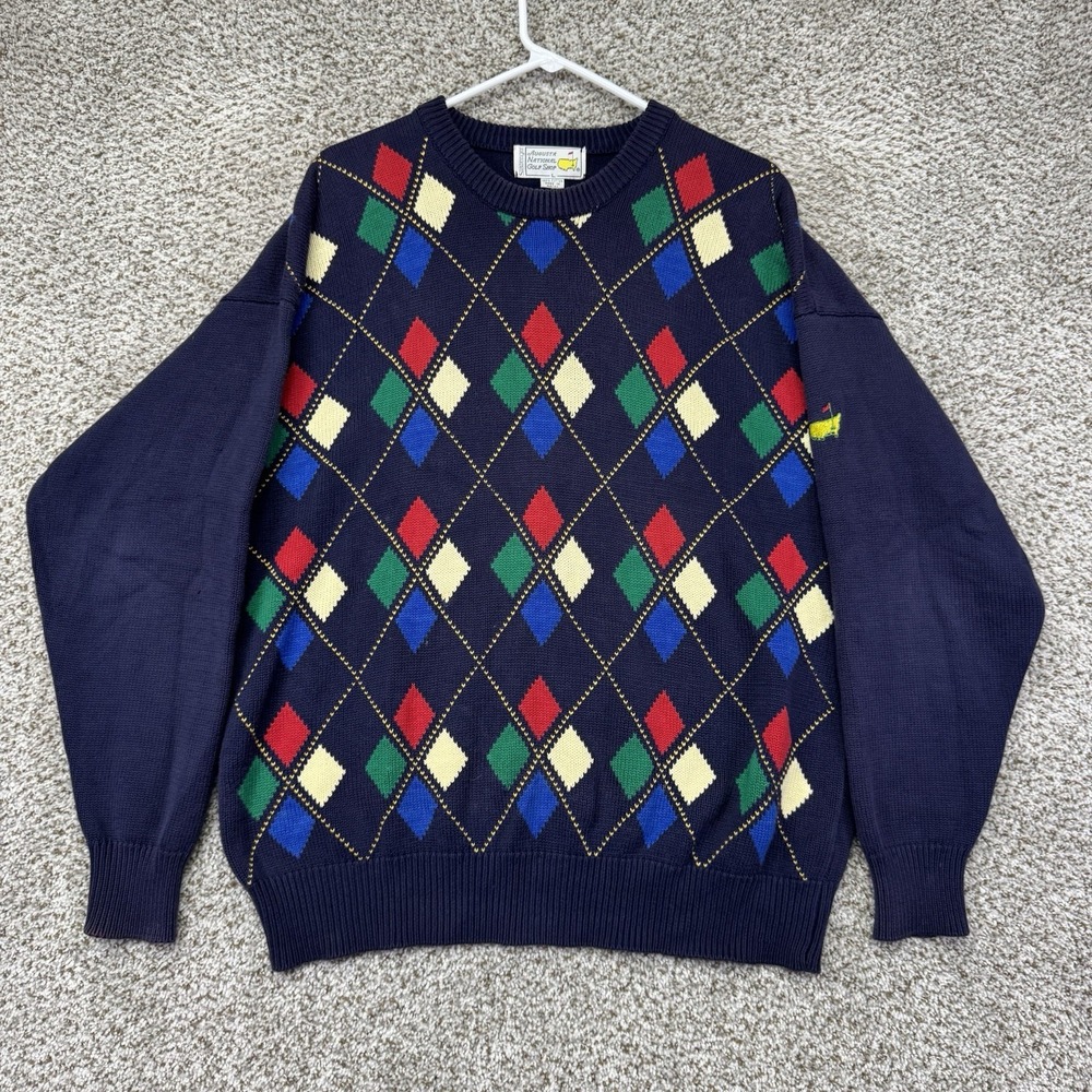 Vintage Masters Golf Sweater Mens Large Diamond Slazenger Crew Neck Chunky Heavy